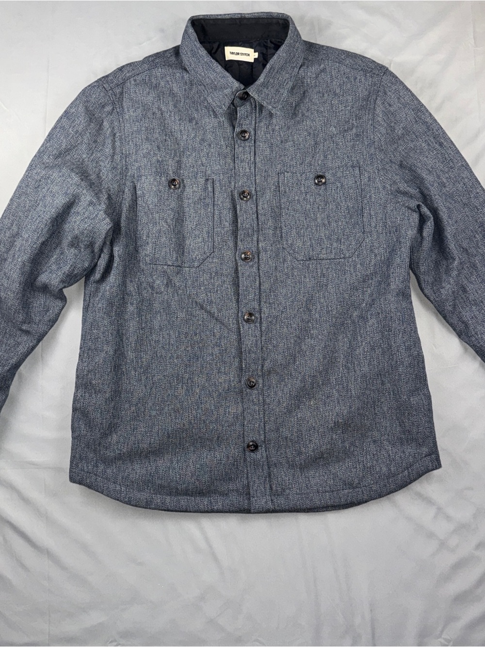 Taylor Stitch Jacket Mens 42 Blue Quilted Organic Cotton Tweed Shacket Lined